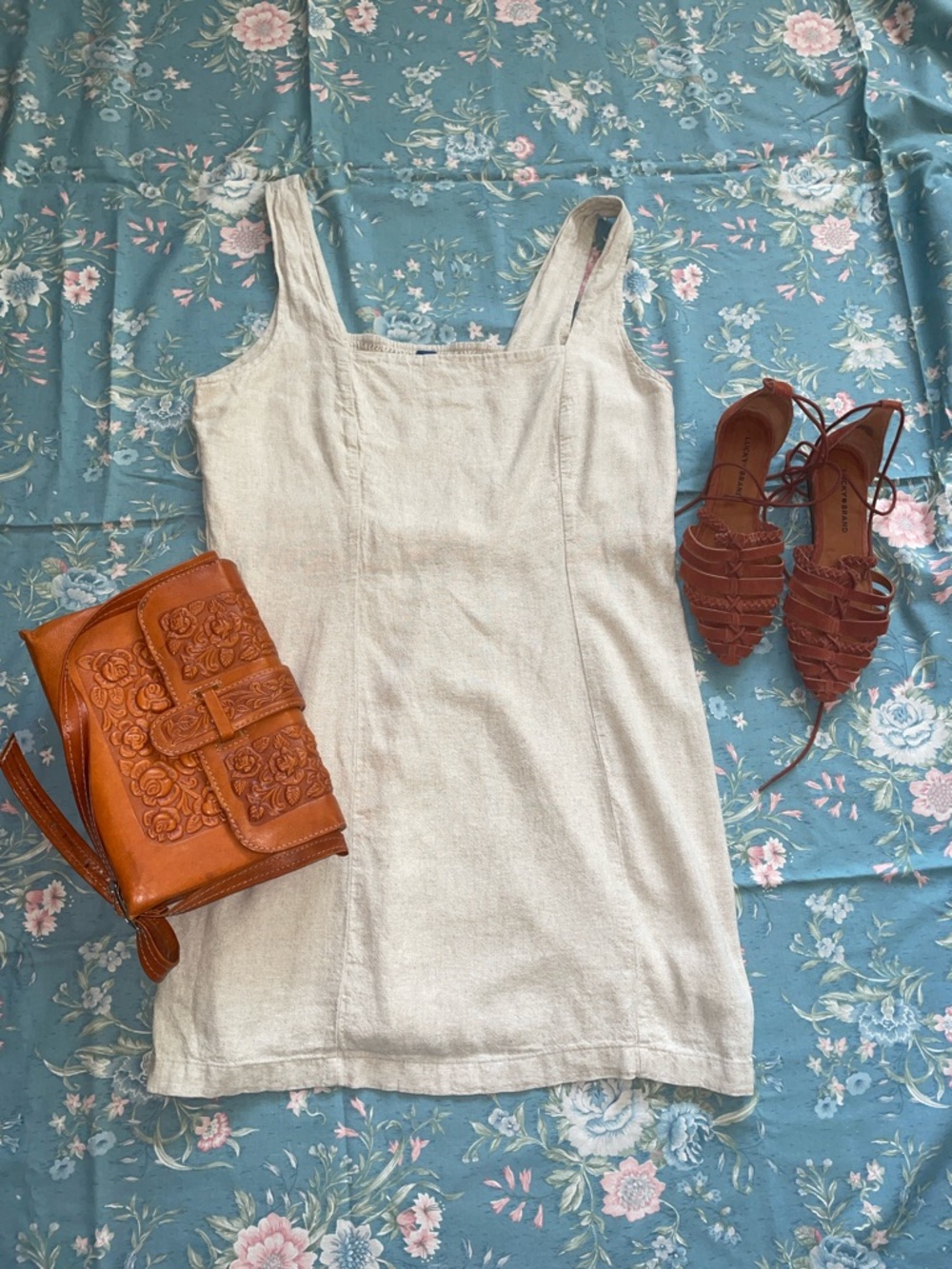 Minimalist Beige Linen Blend Mini Dress Sleeveless Fitted Summer Old Navy XL